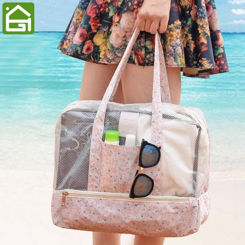 Большая вместительная пляжная сумка-тоут с функцией сухой и влажной разделения