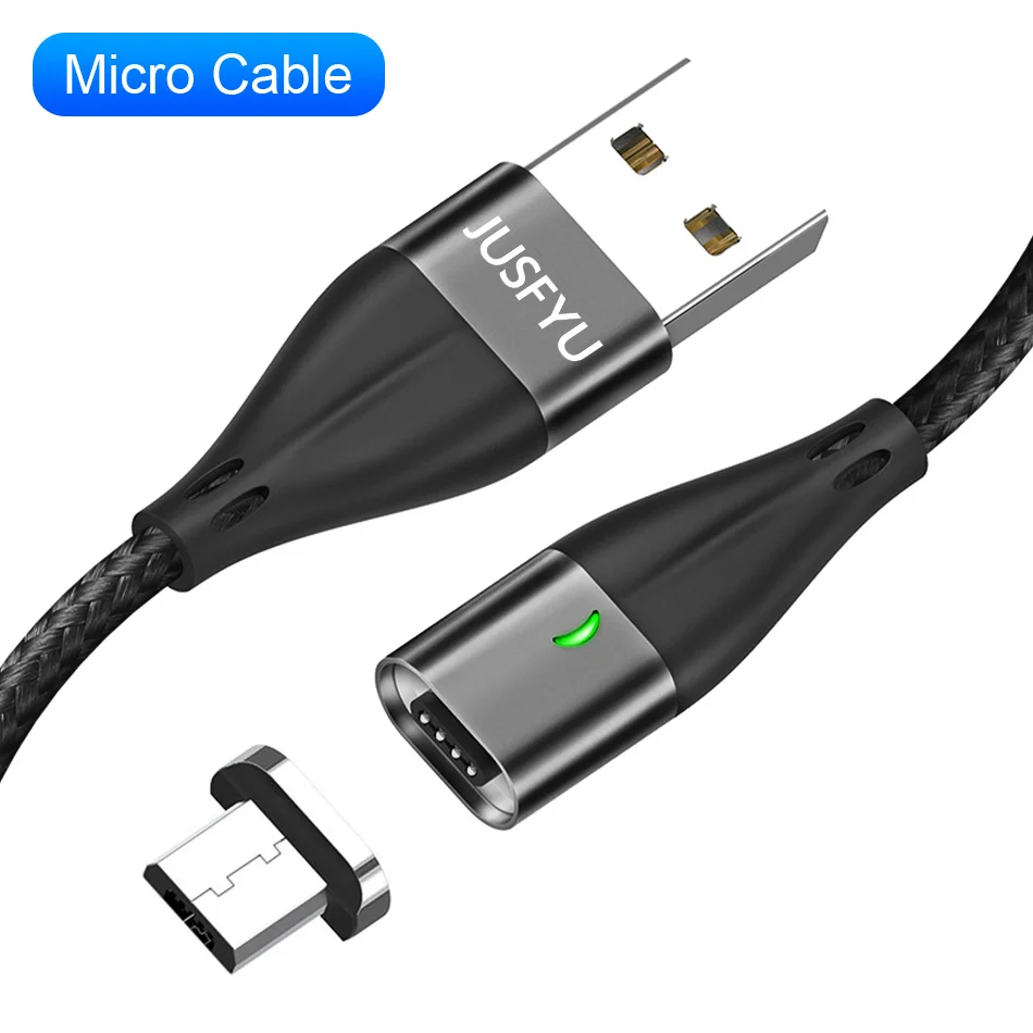 For Micro Black СВЕТОДИОДНЫЙ Магнитный зарядный кабель 3A для iPhone XR XS MAX X 8 7 6 6S Plus, магнитное зарядное устройство для мобильного телефона, кабель Micro USB type-C - Цвет: For Micro Black