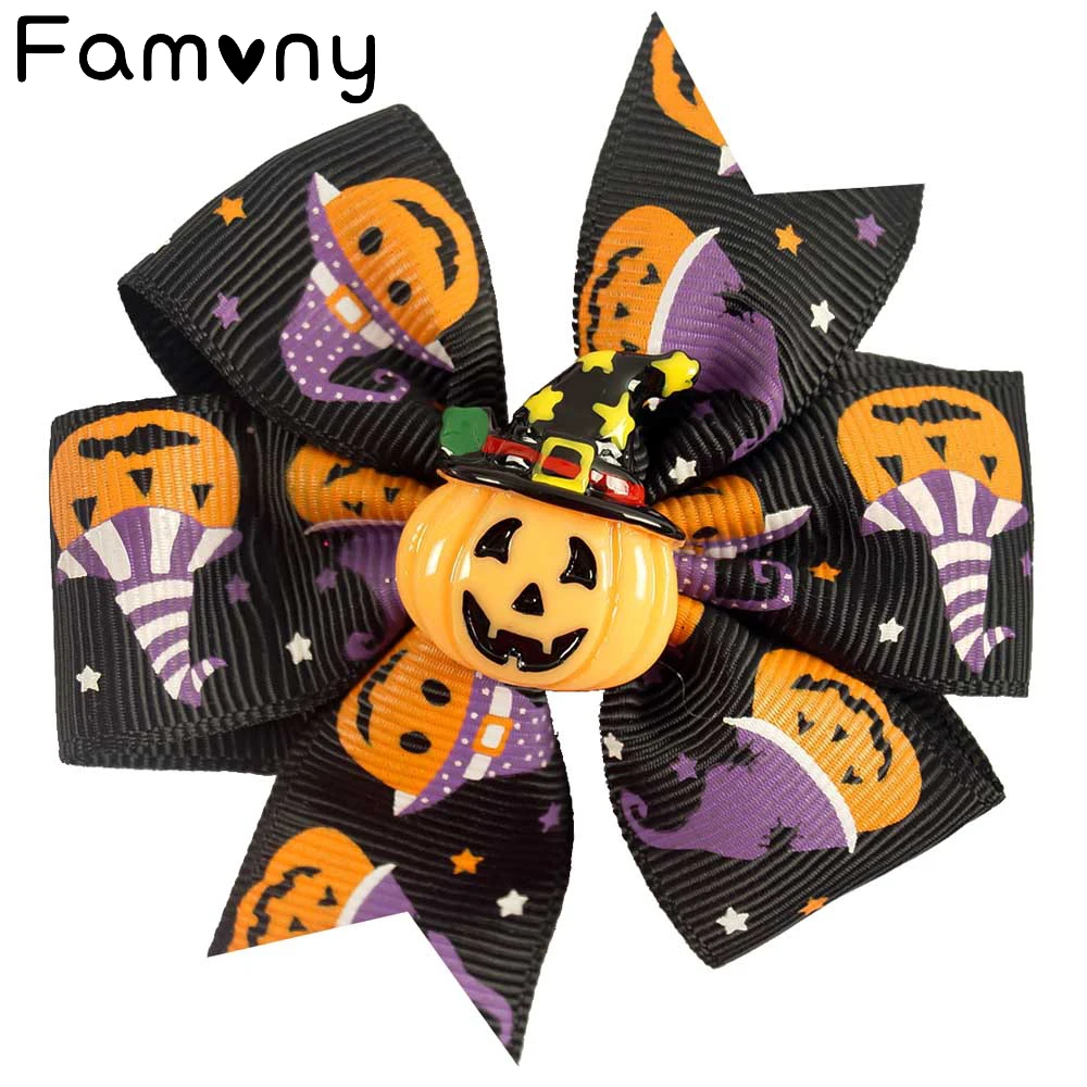 

3''Mini Boutique Halloween Pinwheel Baby Girls Hair Bow with Alligator Clips Pumpkin Bow Children Hairpins Baby Hair Accessories