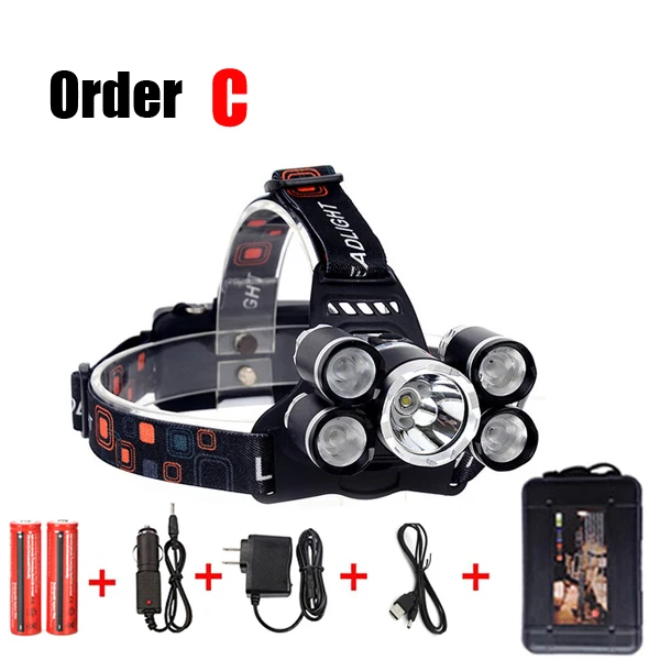 Order C USB Lumen 5 Led налобный фонарь XML T6+ 4Q5 налобный фонарь мощный светодиодный налобный светильник налобный фонарь 18650 перезаряжаемый рыболовный охотничий светильник - Испускаемый цвет: Order C
