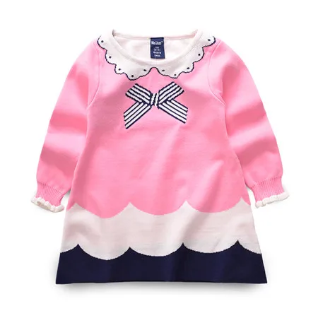 Pink Bowknot Одежда для девочек коллекция года, осенне-зимняя двухслойная детская одежда с длинными рукавами и рисунком кролика плотное теплое платье-свитер для девочек Детская От 4 до 8 лет - Цвет: Pink Bowknot