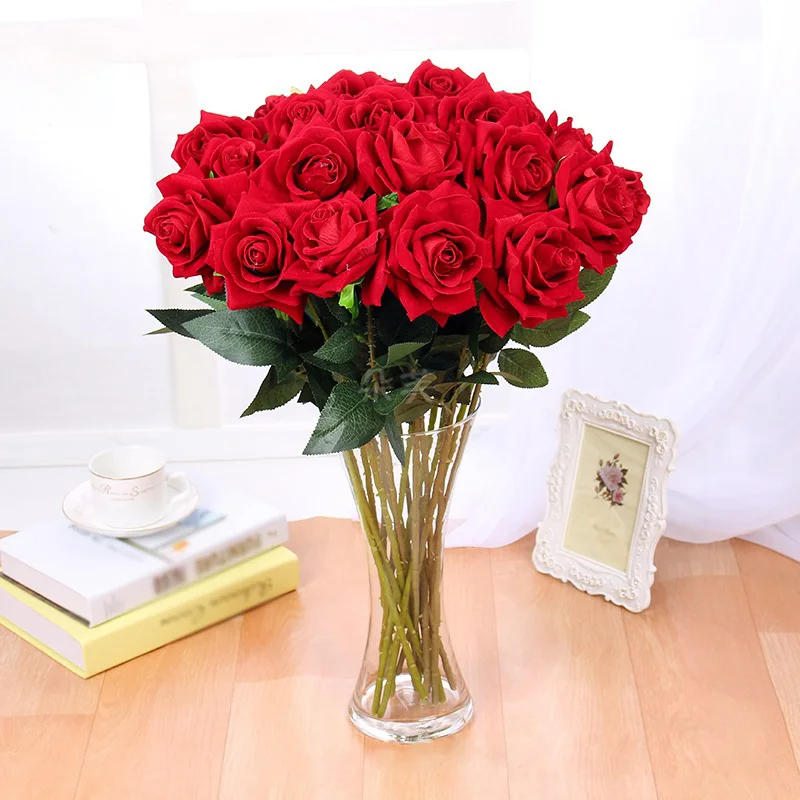 

1PC Red Rose Artificial Flowers For Wedding Decoration Party Simulation Fake Flowers Home Decor Flores Artificiais Handicrafts