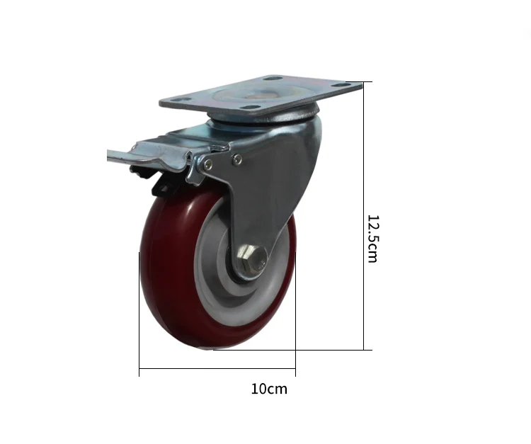 4inch caster PU wheel bearing caster universal mute Industrial small carts medical bed wheel Trailer wheel with brake