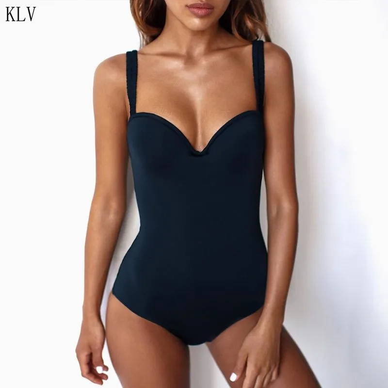Женское сексуальное цельное бикини, плиссированное, на широких бретелях, монокини, пуш-ап, на косточках, подвижный Мягкий купальник, глубокий v-образный вырез, боди