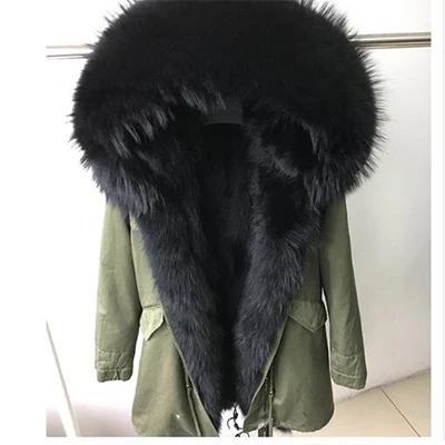 color 22 Пальто женское шуба Новая длинная модная зимняя куртка Парка для улицы Теплый подклад мех лисы Воротник мех енота Капюшон - Цвет: color 22