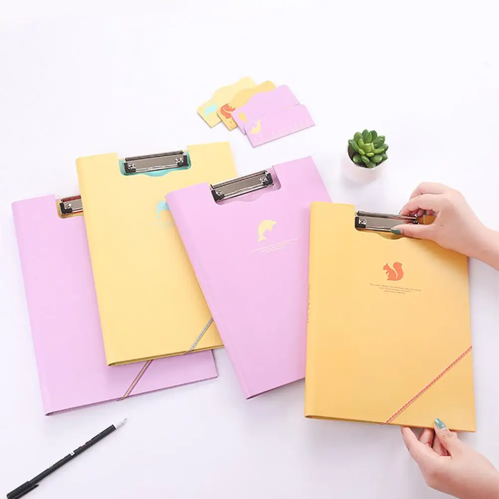 

A4 Size 1PC Documents Folder Paper Clip Clamp File Storage Home Office Organizer (Random Style) r20