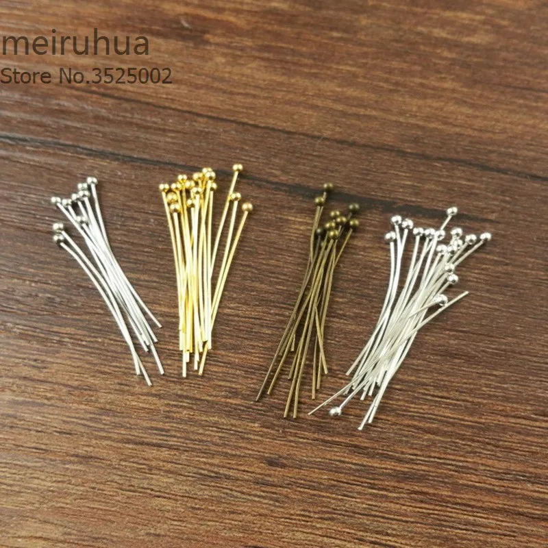 

200pcs Gold Silver Color Ball Head Pins Length 20 30 40 50mm Head Pins For Jewelry Making Findings