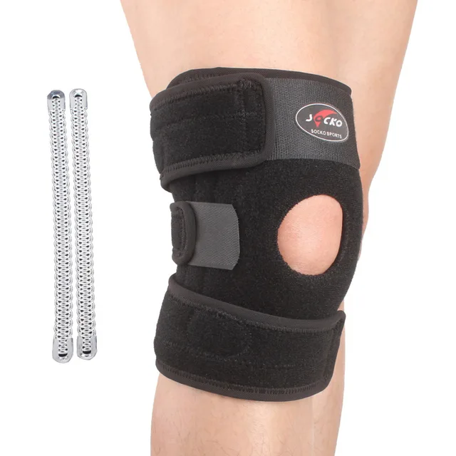 Free Shipping Adjustable Sports Leg Knee Support Brace Protector Pads Sleeve Cap Patella Guard 2 Spring Bars,One Size,Black