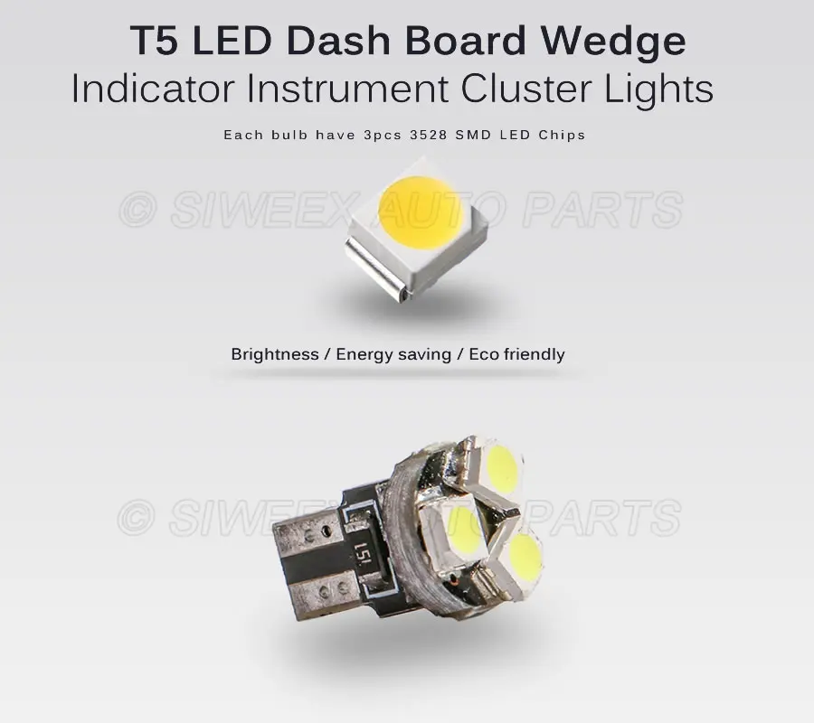 10 шт. T5 3528 1210 3 SMD автомобильный клиновидный светодиодный светильник на приборной панели CANBUS без ошибок, лампа для номерного знака постоянного тока 12 В белого цвета