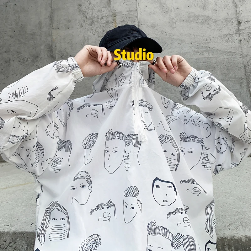 

2019 Spring And Summer Cartoon Printing Tide Korean Version Of Loose Hooded Ultra-thin Letters Cotton Casual Hoodie Harajuku