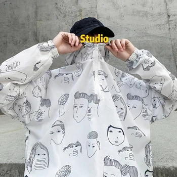 

2019 Spring And Summer Cartoon Printing Tide Korean Version Of Loose Hooded Ultra-thin Letters Cotton Casual Hoodie Harajuku