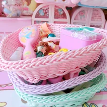 

Cute desktop woven storage basket small debris finishing basket candy snack fruit plate
