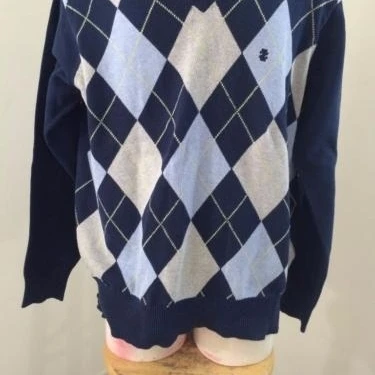 IZOD mens sweater L large blue argyle v neck long sleeve 100% cotton (1)