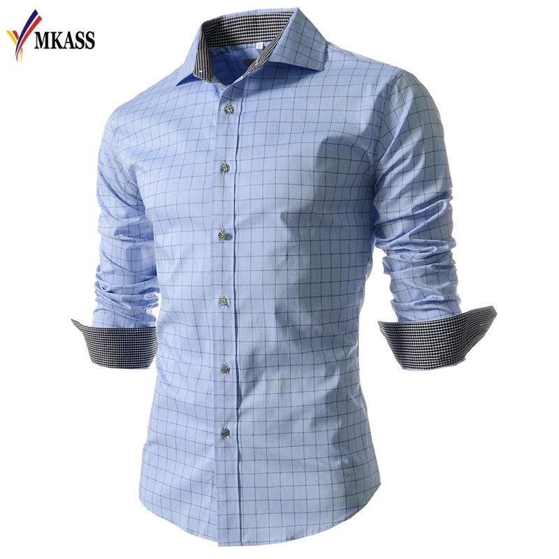 Mkass брендовая Модная рубашка autusmn плед Для мужчин рубашка Slim Fit с длинным рукавом Повседневное scial mlale рубашка Высокое качество Camisa masuina
