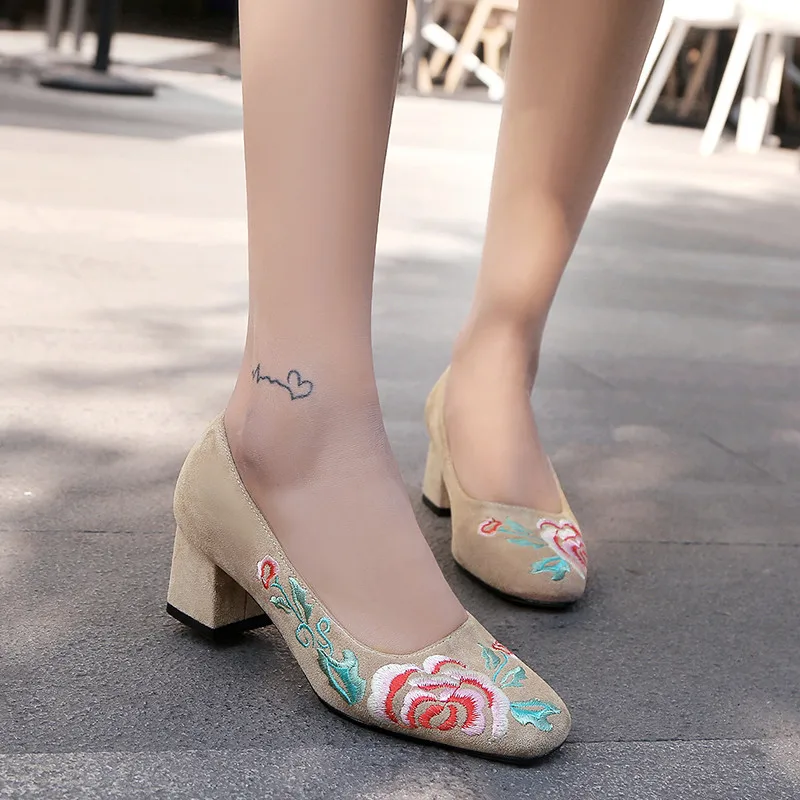 MORAZORA/ г.; популярные женские туфли-лодочки; весенне-летняя обувь из флока с вышивкой; элегантные модельные туфли на квадратном каблуке для вечеринки; женские тонкие туфли