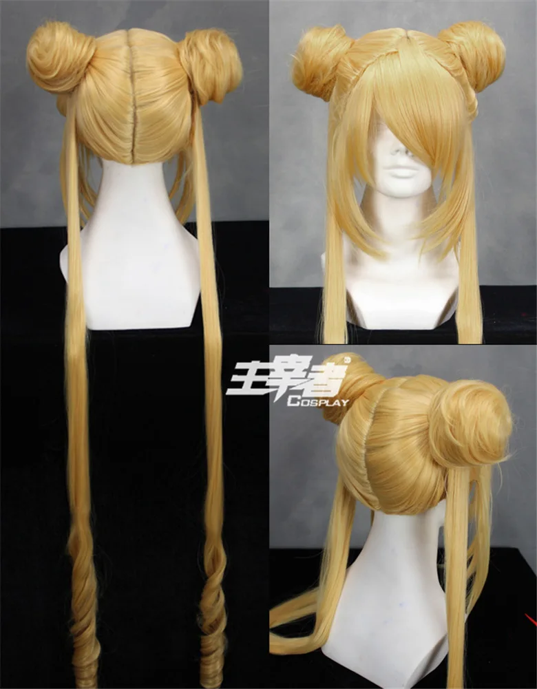 

High Quality Sailor Moon Tsukino Usagi Wigs Long Blonde Curly Heat Resistant Synthetic Hair Perucas Cosplay Wig + Wig Cap