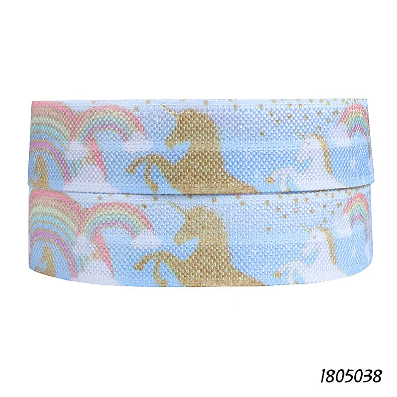 

(50 yards/lot) Free shipping rainbow and unicorn printed fold over elastic