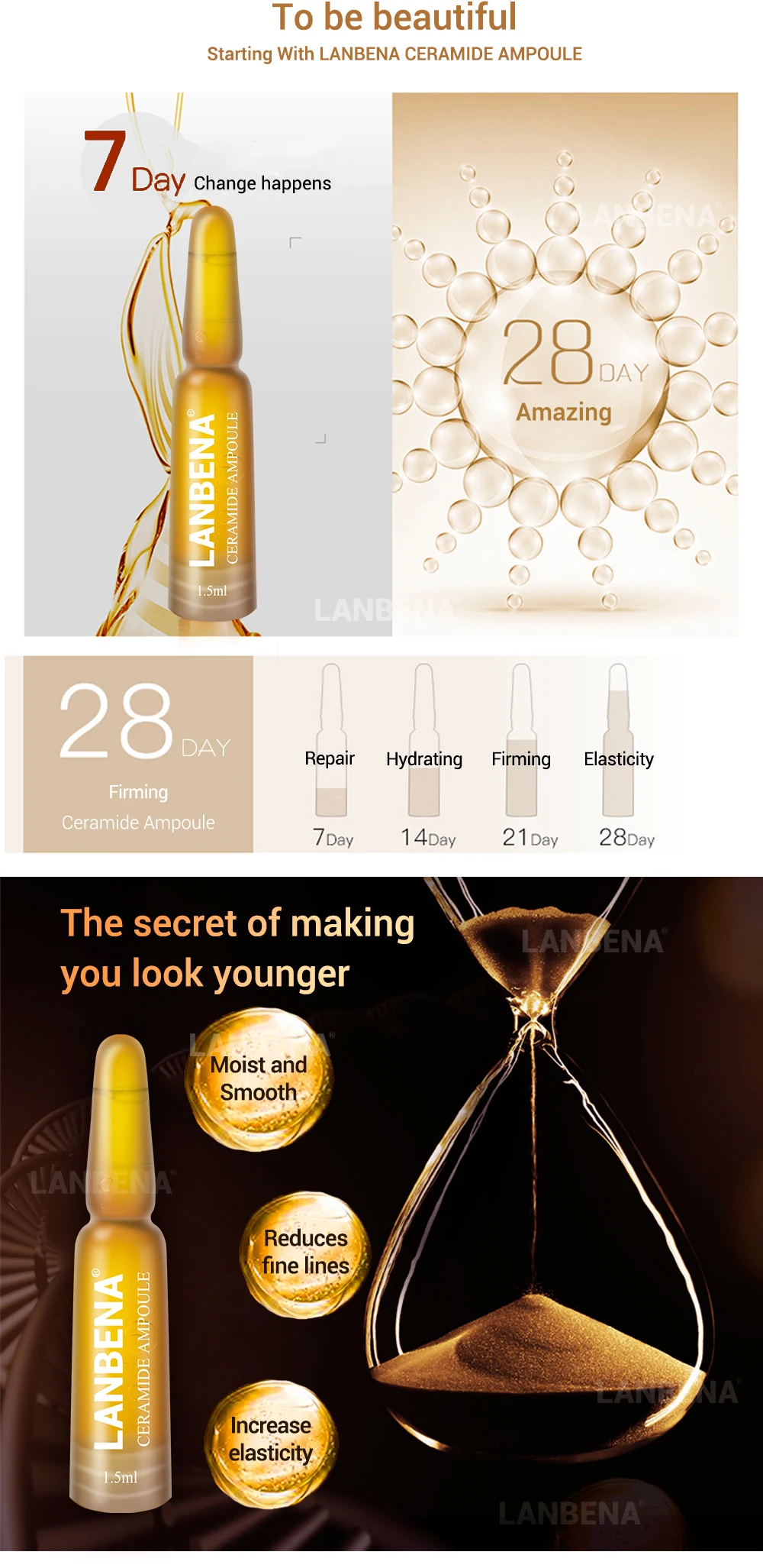 LANBENA Ceramide ампульная сыворотка питательная укрепляющая увлажняющая сужающая поры антивозрастной лифтинг против морщин на 7 дней уход за кожей