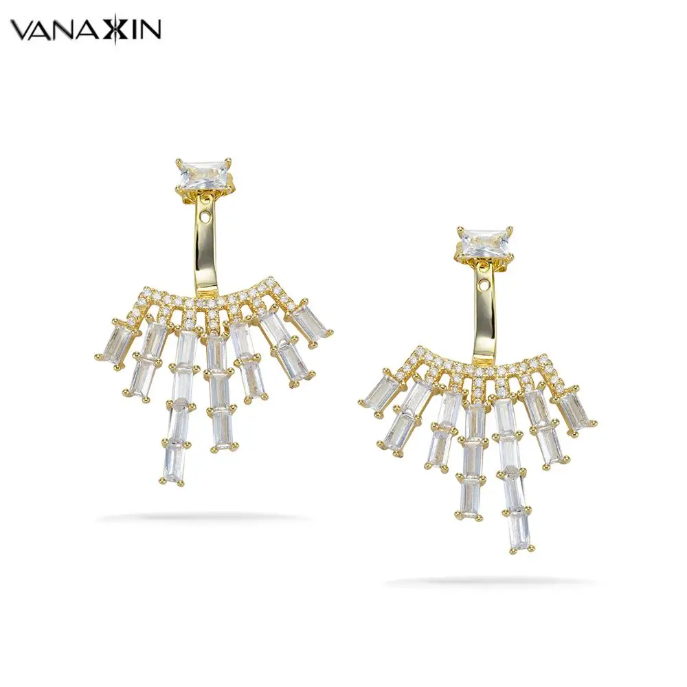 VANAXIN, Новое поступление, очаровательные серьги-гвоздики для женщин, корейский стиль, серьги для девушек, модные ювелирные изделия из латуни, AAA CZ, Кристальные украшения, коробка