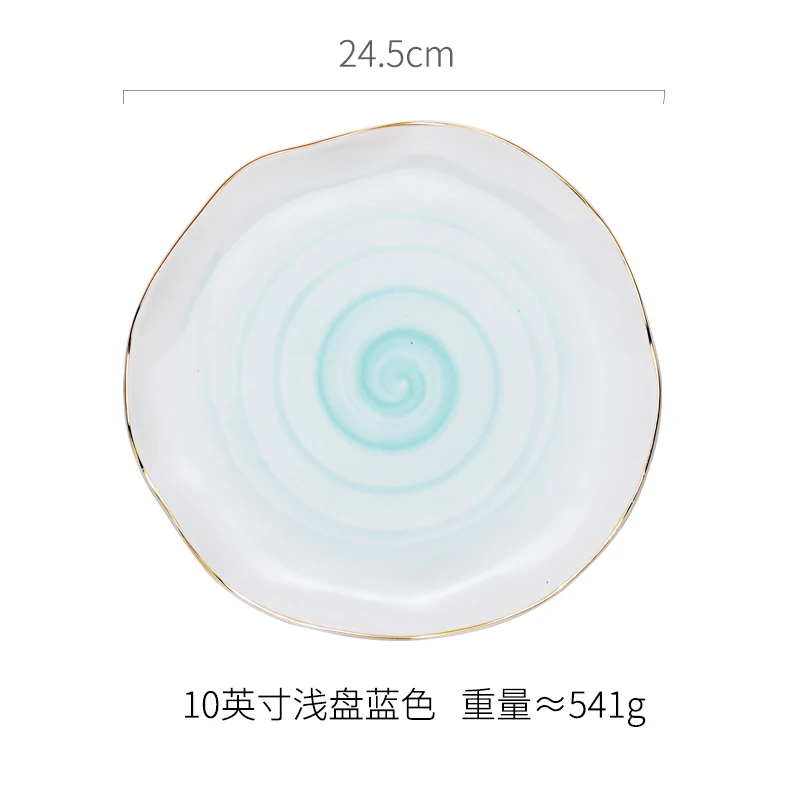 10 inch blue Столовая посуда, розовая Салатовая чаша, керамическая тарелка, Мраморная посуда для хранения, матовая синяя столовая посуда, набор, высокое качество, тарелка - Color: 10 inch blue