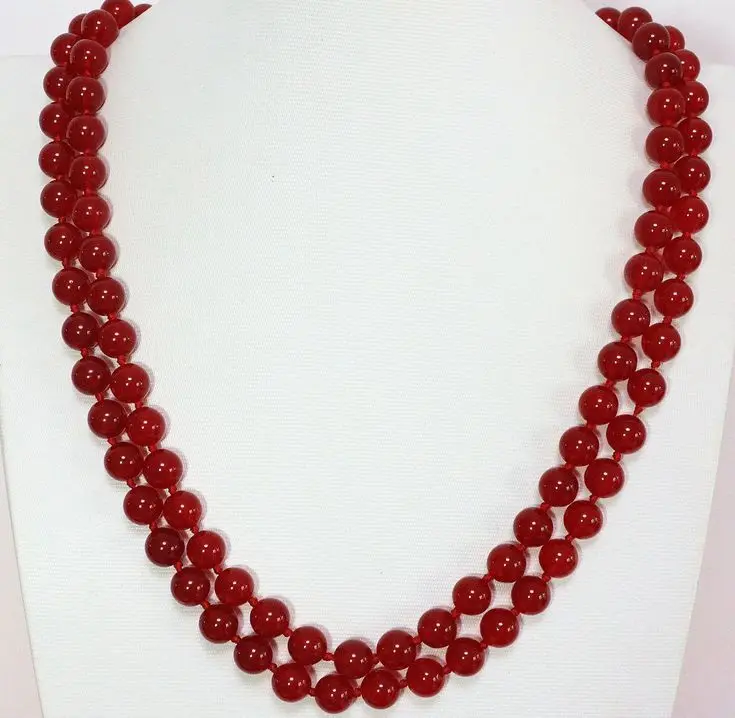 

stunning long 45" 10mm round natural red Ruby beads Necklace AAA