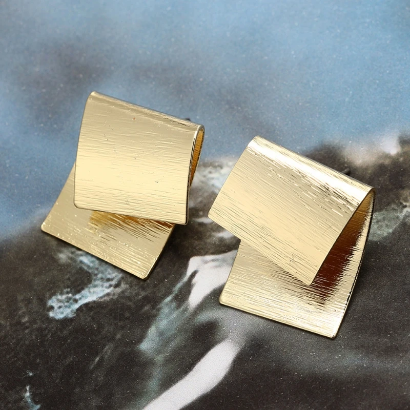 

Zinc Alloy 1 Pair Unique Stud Earrings Minimalist Folded Block Irregular Geometric Earrings