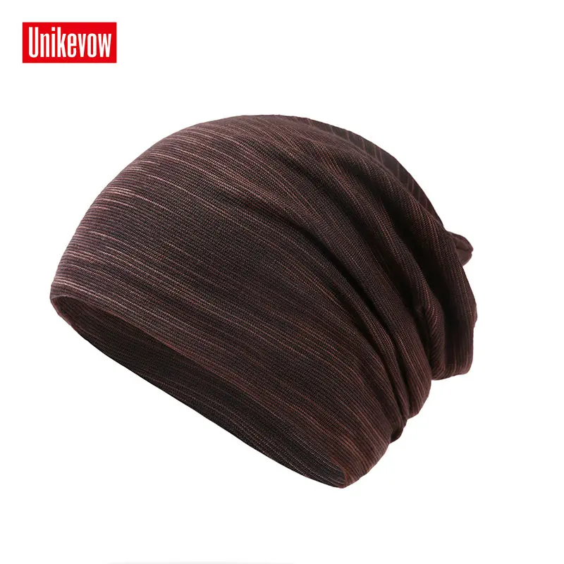 Coffee Unikevow весенне-осенние вязаные шапки Skullies для мужчин и женщин, вязаная шапка, двухслойная тонкая хлопковая шапка - Цвет: Coffee