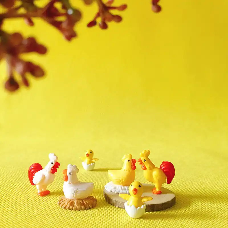 Venda 2 2 pces galo galinha pintos/animais/miniaturas/bonito/jardim de fadas/gnome/musgo terrário decoração/artesanato/bonsai/garrafa jardim/estatueta