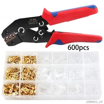 

48B Crimping Plier Set With 600Pcs Insert Spring Terminal Cold Compression Pincers Wire Connector Crimper Boxed Kit