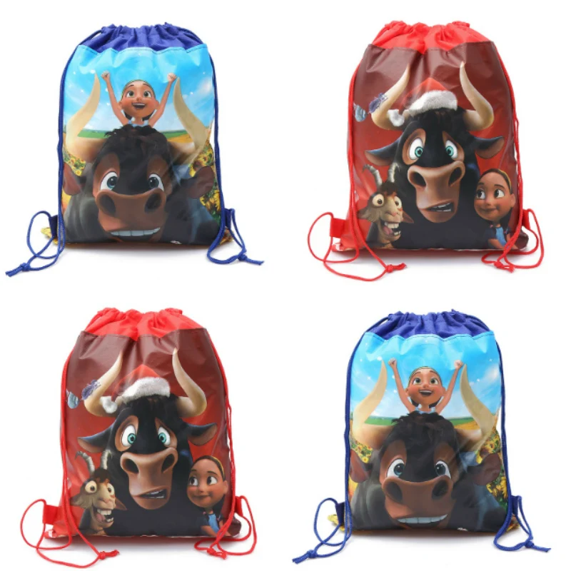 

2018 Hot Movie 20pcs Ferdinand theme non-woven fabrics drawstring backpack,boy schoolbag,shopping bag 34*27cm