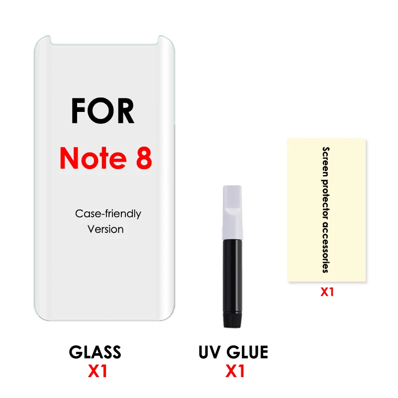 Note 8 and 1 Glue Akcoo S9 Plus защита экрана с УФ жидким клеем для samsung Note 8 Note 9 S8 Plus S6 S7 edge полная клеевая стеклянная пленка для экрана - Цвет: Note 8 and 1 Glue
