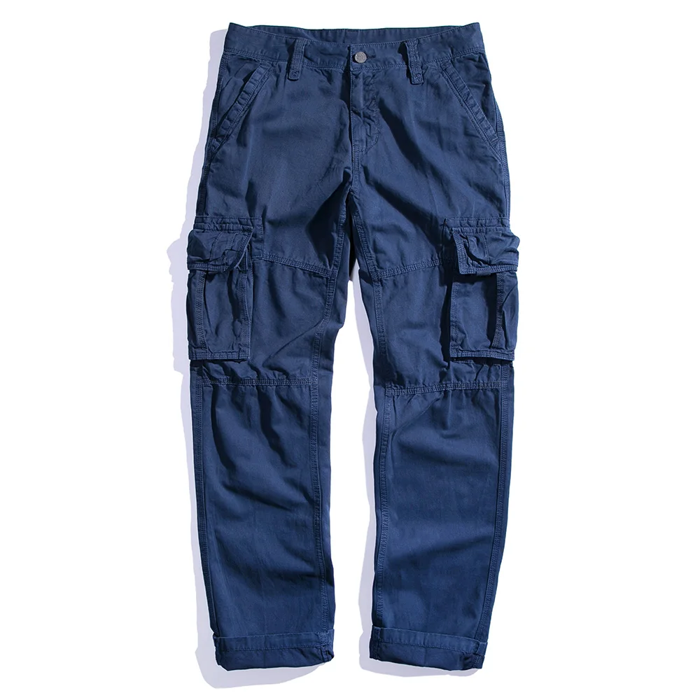 Royal Blue Брюки Карго Для мужчин синий хлопок Полная длина хаки Черный Армейский Зеленый Военный стиль много карманов повседневные брюки мужские прямые брюки - Цвет: Royal Blue