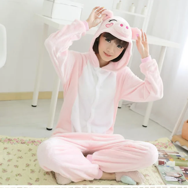

2017 Adult Unisex Women Men Lady Pajamas Adult Animal Pyjama Sets pink pig Cartoon Onesies Cosplay Costume Sleepwear