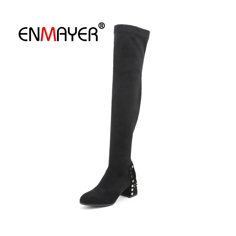 

ENMAYER Woman Over The Knee High boots Women Shoes Winter Boots Zip Boots for Women Thigh high booty Flock Fashion Boots CR1995