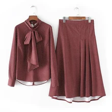 Комплект женский Летний Стиль Модная рубашка с длинными рукавами+ Высокая талия волна слово элегантный костюм из двух предметов костюм для отдыха