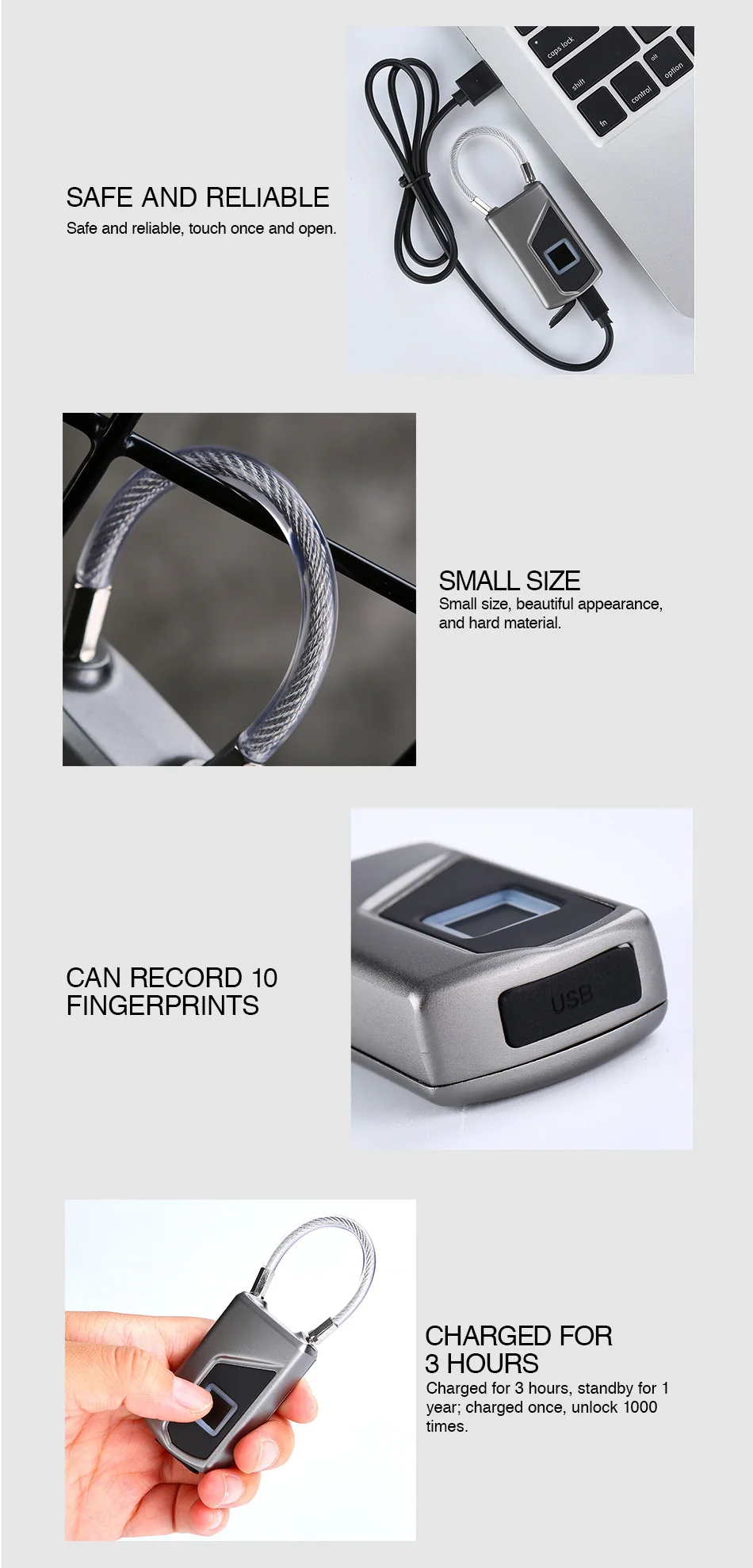 GT USB Перезаряжаемые Смарт ключа RFID Электронный замок с отпечатком пальца Противоугонный замок безопасности IP66 Водонепроницаемый двери Чемодан замок для чемодана
