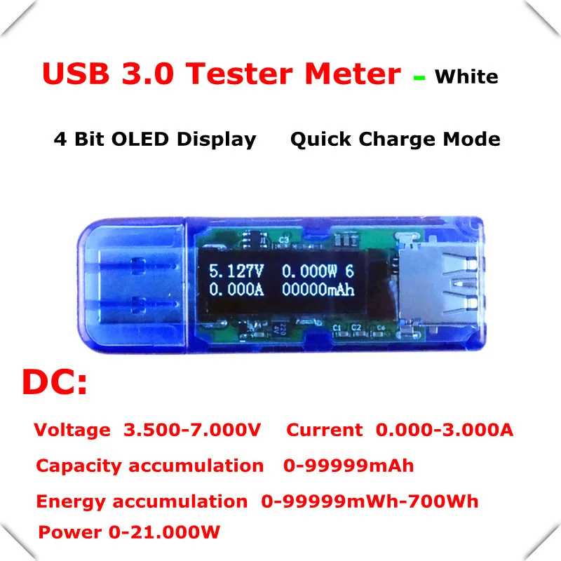 RD USB 3 0 quick charge белый 4 бит OLED детектор Вольтметр Амперметр мощность ёмкость метр