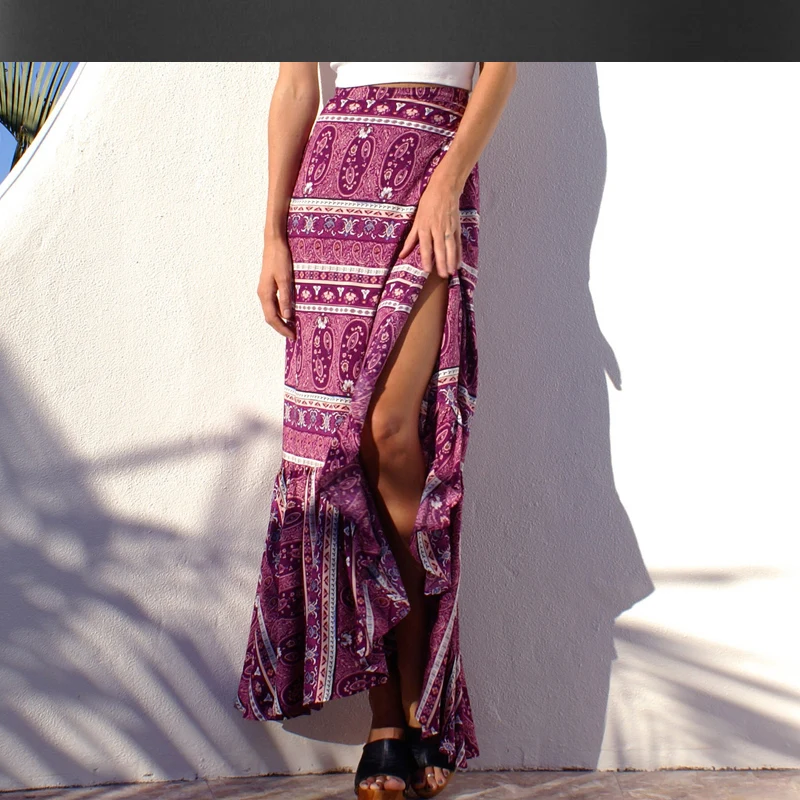 Printed cotton skirts split 2017 spring / summer women's bohemian beach