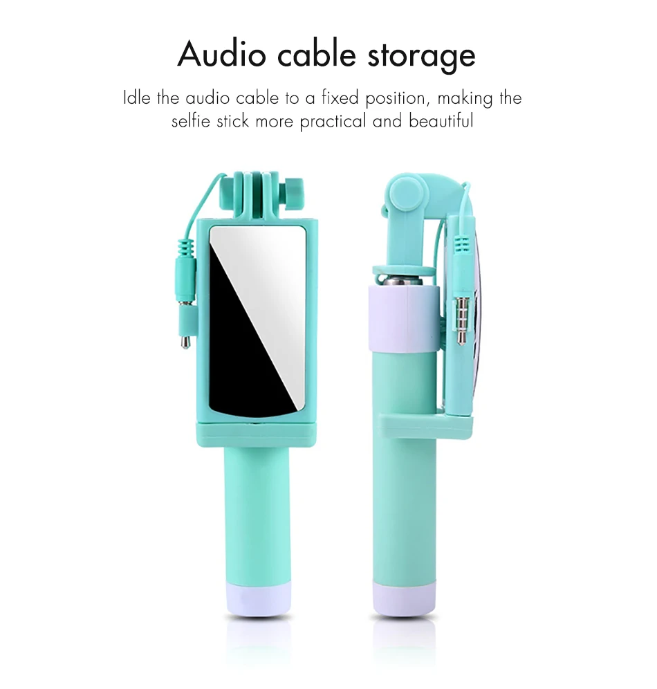 !ACCEZZ Mini Wired Selfie Stick IOS For iPhone X XR XS MAX 8 7 6 For Huawei Samsung Monopod Foldable Portable Selfiestick Mirror (12)