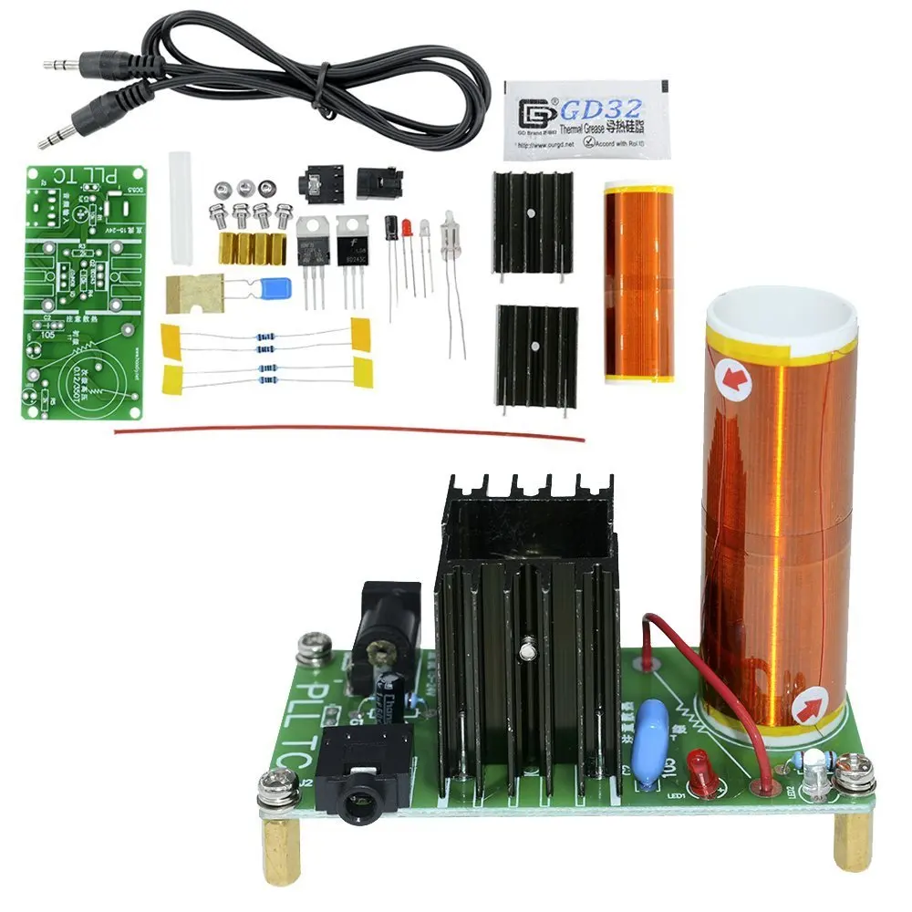 

DC 15-24V DIY Music Tesla Coil Kit 15W Mini Plasma Speaker Set Electronic Field Wireless Transmission Music Project Parts