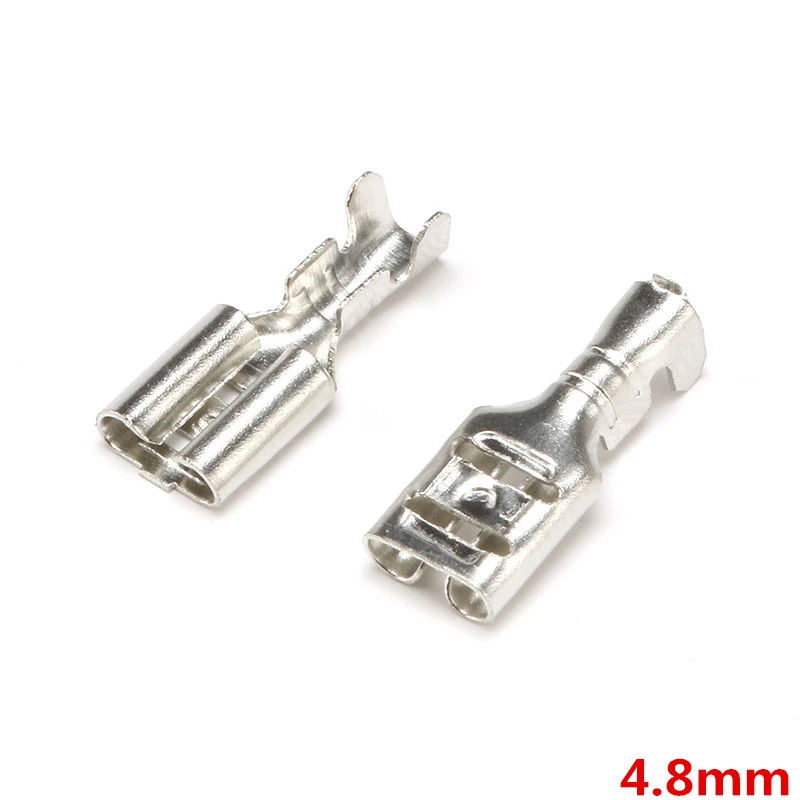 4.8mm Female 100 шт./лот, 2,8 мм, 4,8 мм, 6,3 мм, латунь, обжимной терминал, мужской, женский, лопата, разъемы, изоляционный рукав, 22-16AWG - Цвет: 4.8mm Female