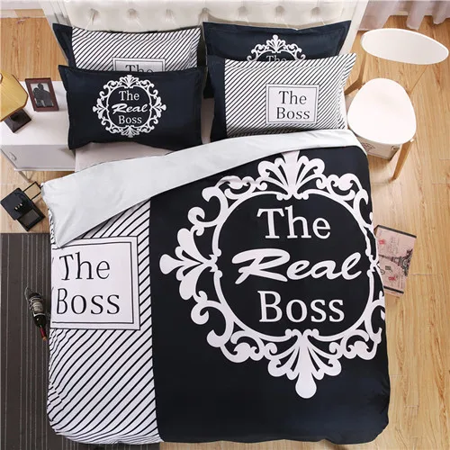 BOSS White Набор постельных принадлежностей 3D The Boss, 4 шт., пододеяльник, Комплект постельного белья, набор пододеяльников, простыня, наволочка, Королевский размер, черный, белый цвет, постельное белье - Цвет: BOSS White