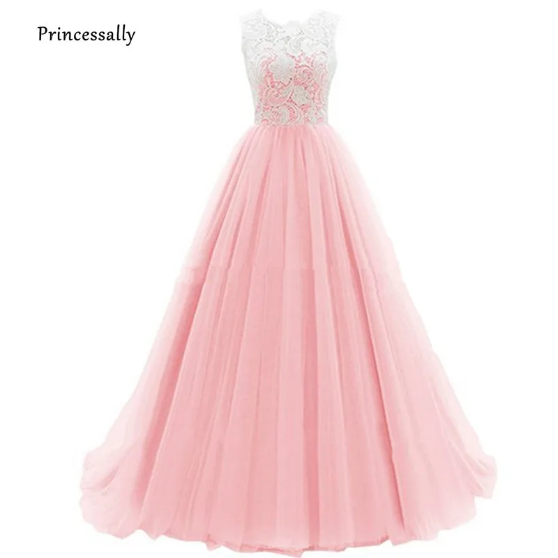 

Robe Doe Soriee New Sweet Pink Lace Evening Dresses Floor Length Sleeveless Sexy Illusion Elegant Bride Prom Party Formal Gown