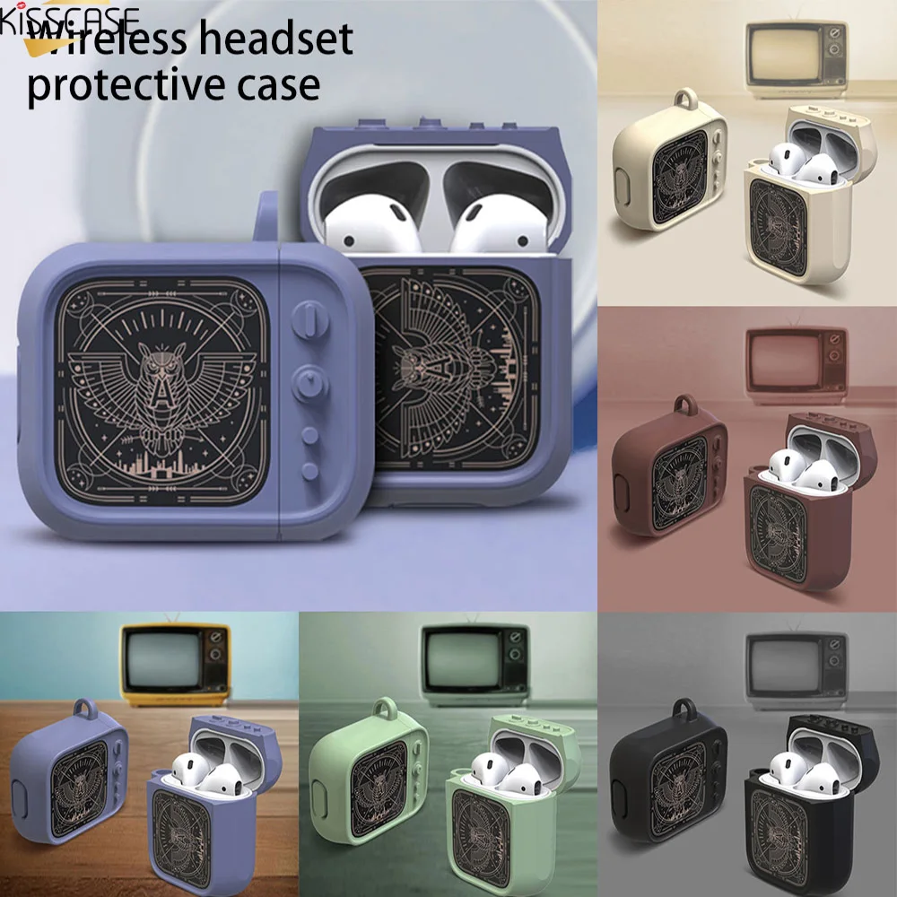 

KISSCASE Retro TV Style Earphone Box for Airpods Wirelss Headsets Protective Case for Airpods Silicone Earphone Storage Bag Box