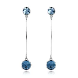 Для женщин 925 пробы Серебряные серьги Романтический S925 длинные два синий серьги с подвесками из страз для леди Шарм Вечеринка Fine Jewelry