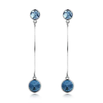 

Women 925 Sterling Silver Earrings Romantic S925 Long Two Blue Crystals Drop Earrings for Lady Charm Evening Party Fine Jewelry