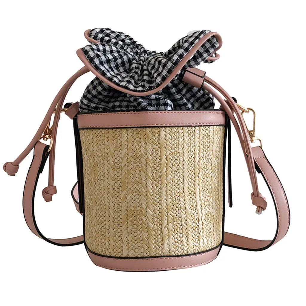 

Fashion Women Retro Weave Lattice Leather Bucket Bag Crossbody Bag Shoulder Bag Simple Leisure Single Shoulder Bucket Bag Apr 4