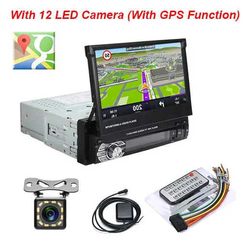 GPS and 12LED Camera Podofo " выдвижной Авторадио gps Bluetooth навигация автомобиля радио MP5 плеер аудио стерео 1DIN универсальный FM автомобильные аксессуары - Цвет: GPS and 12LED Camera