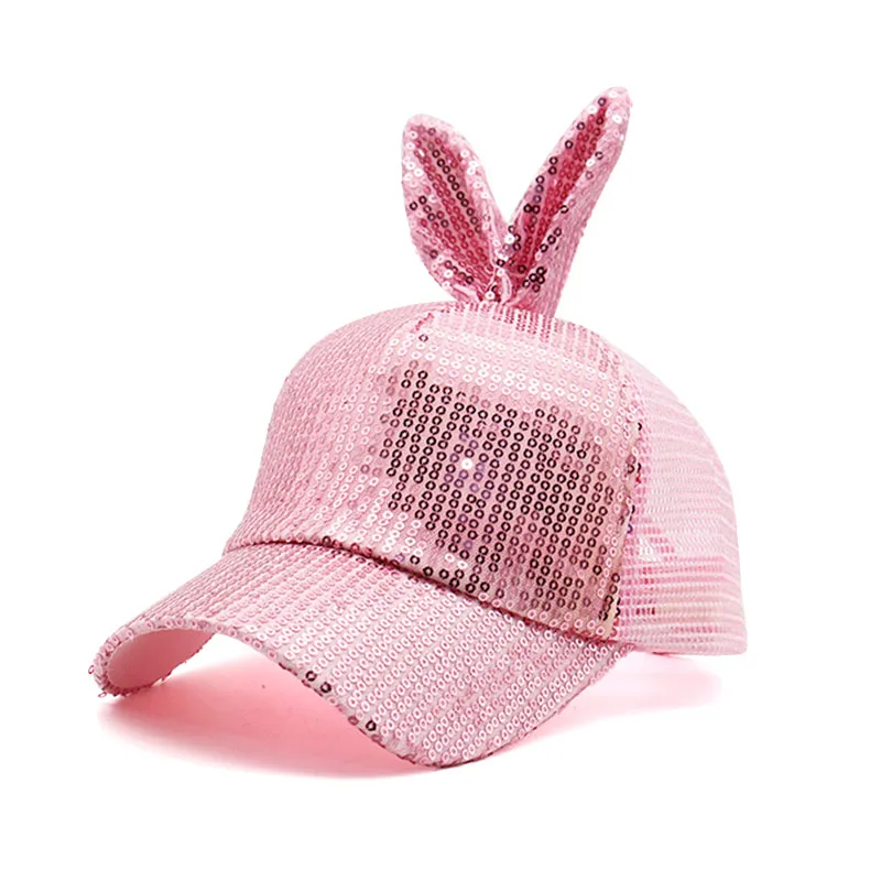 Baby Girl Baseball Hat Fashion Summer Kids Boy Mesh Visor Caps with Rabbit Ears Sequins Sun Skull Cap for Beach Park Outdoor1