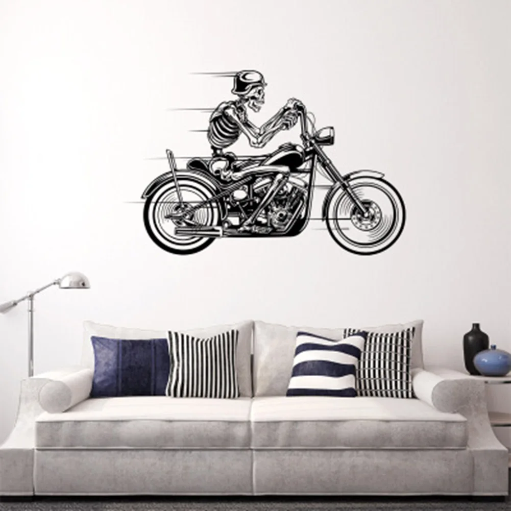 Motorcycle Skeleton Biker Skull Car Truck Window Wall Laptop Vinyl Decal Sticker